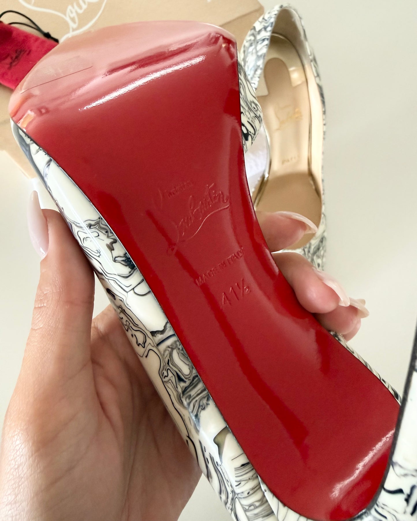 Christian Louboutin White Marbleized Iriza 100 Patent Heels size 41.5