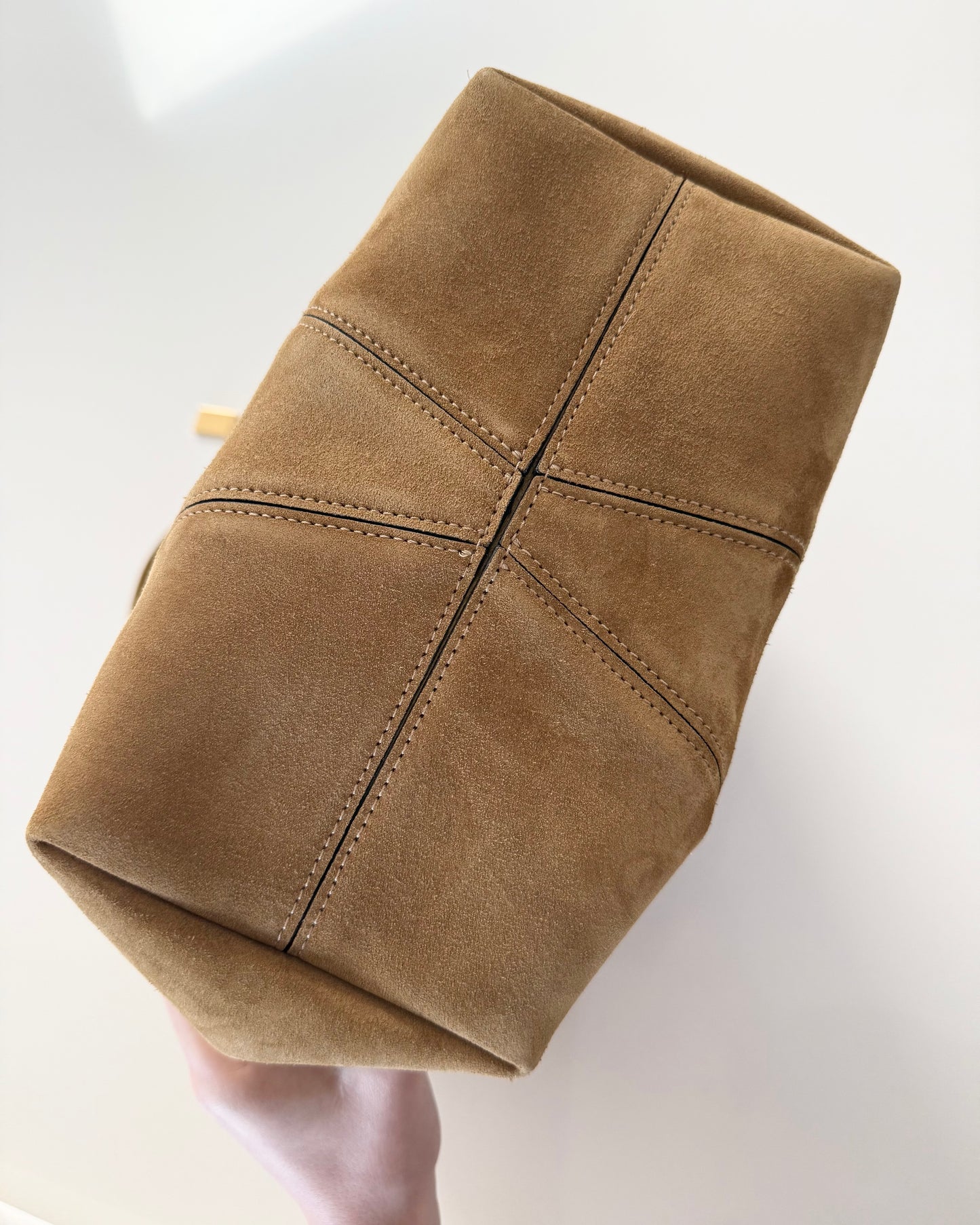 Chloe Gold Khaki Suede Spin Medium Bag With Charm