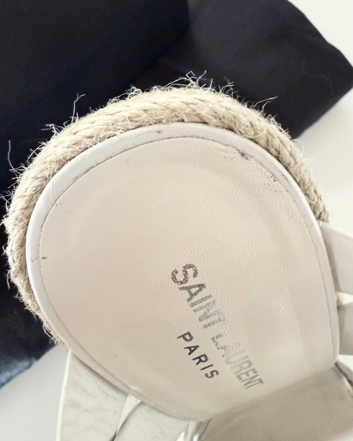 Saint Laurent White Leather Tribute Espardille 85 Wedges Size 40.5