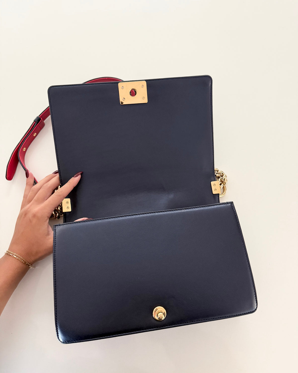 Chanel Navy with Red Accent Rare Cube Large Boy Bag 18 series from 2013-14