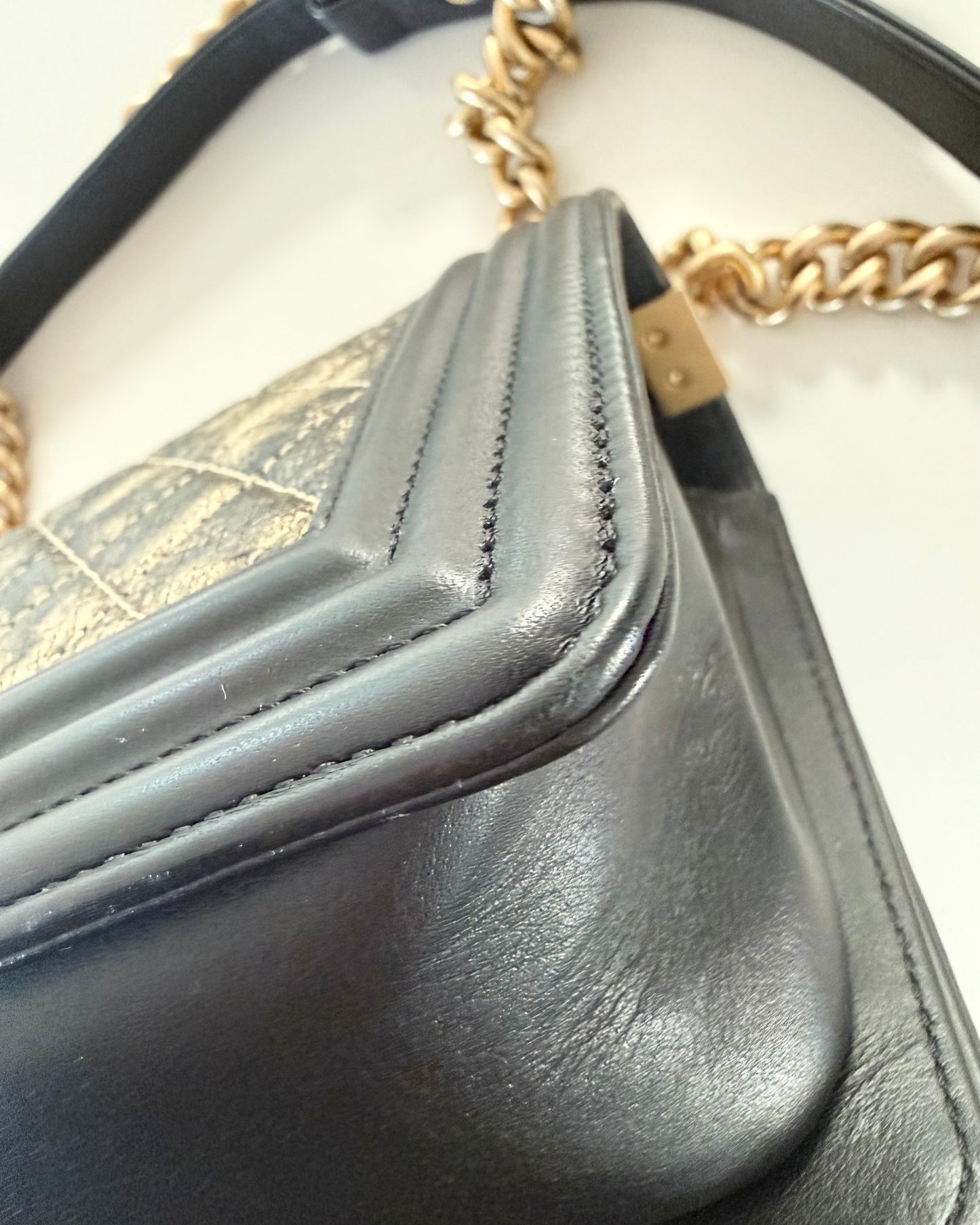 Chanel Gold and Black Metallic Medium Boy Bag 26 series from 2018-19