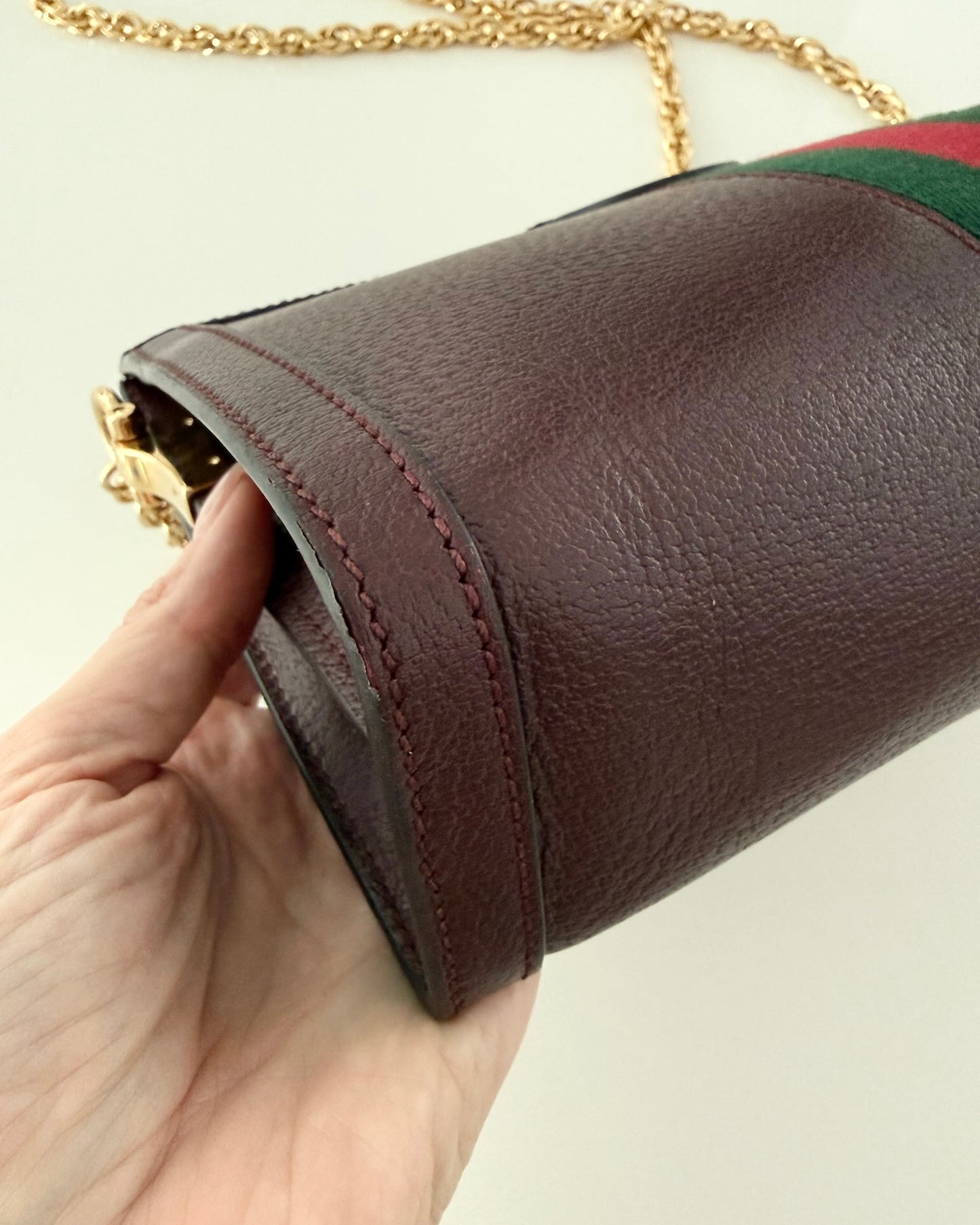 Gucci Burgundy Leather Ophidia Small Shoulder Bag