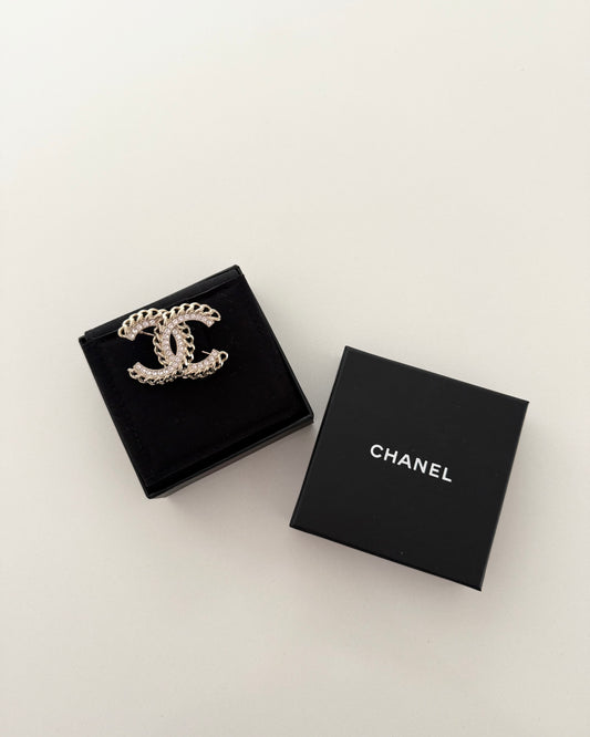 Chanel Goldtone Chain and Crystal Brooch