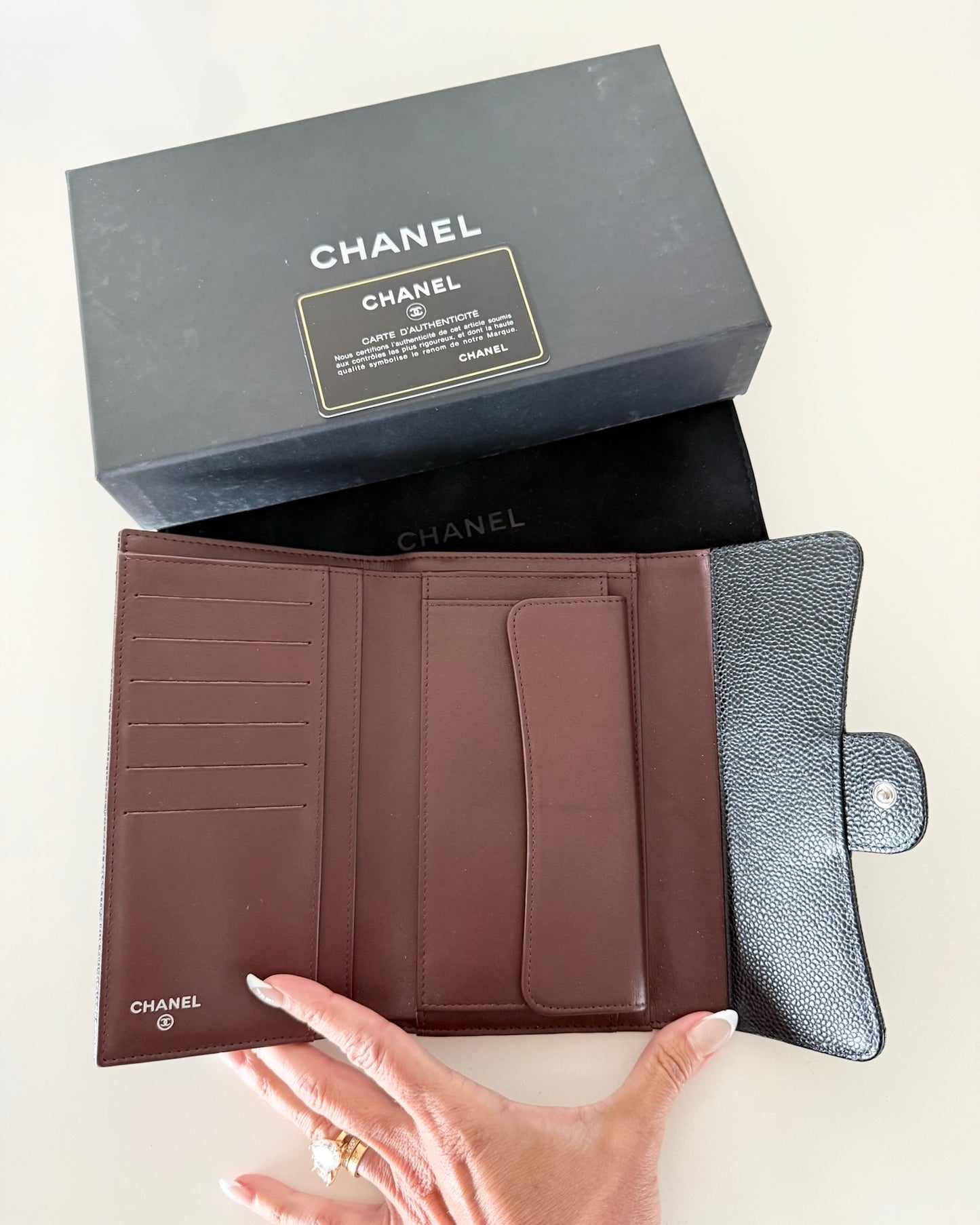 Chanel Black Caviar Flap Wallet with Silver Hardware