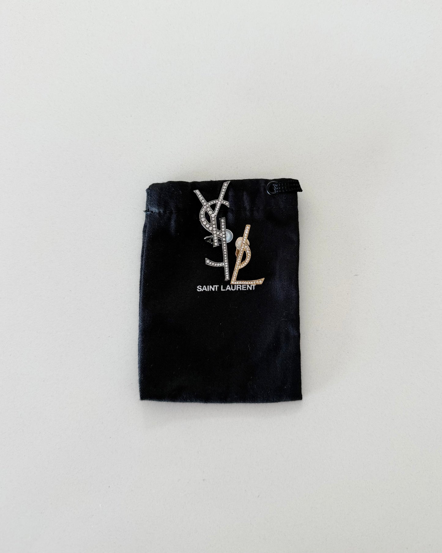 Saint Laurent Gold/Silver-tone Crystal Deconstructed Opyum Clip On Studs
