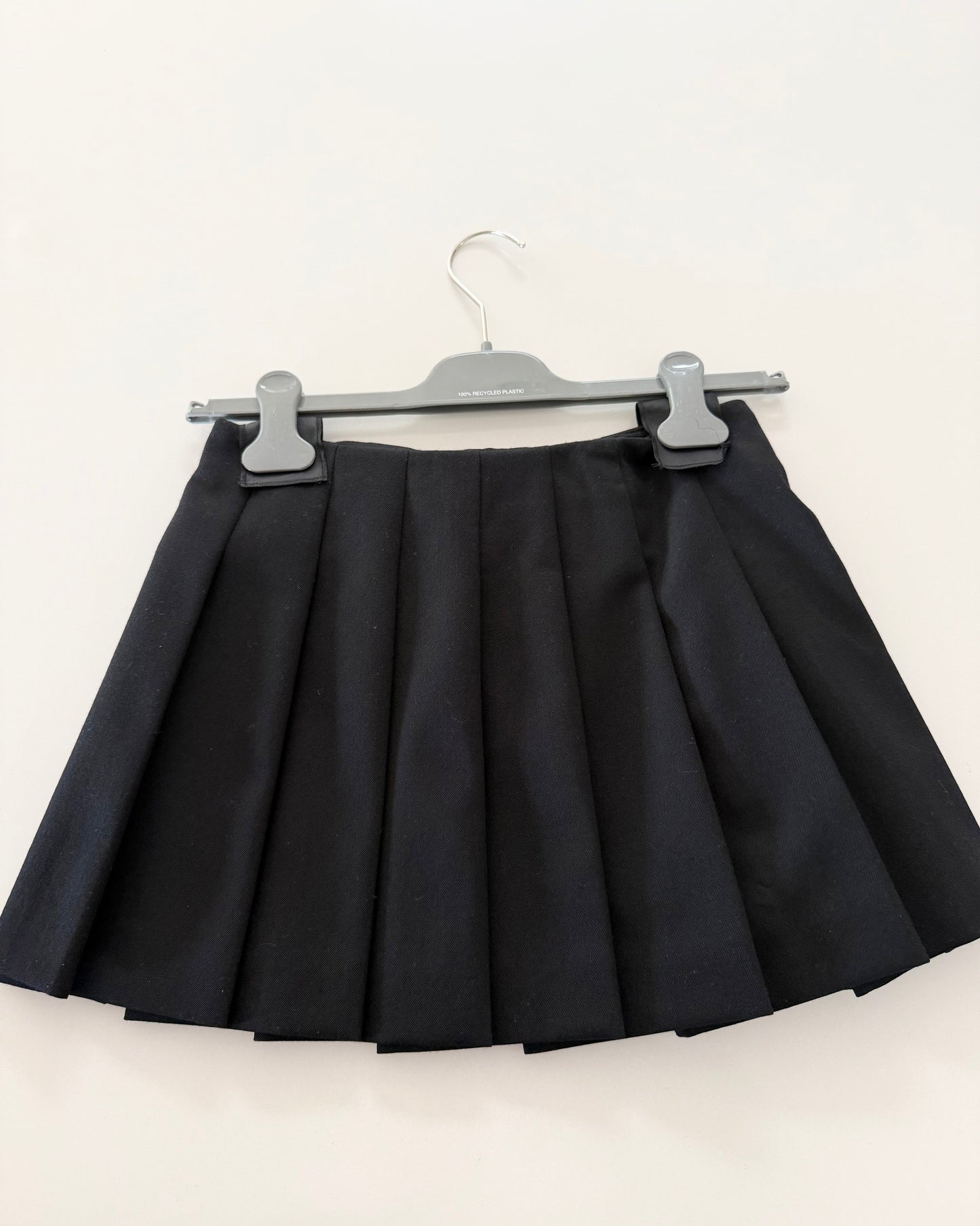 Prada Pleated Black Virgin Wool Belted Mini Skirt Size 36