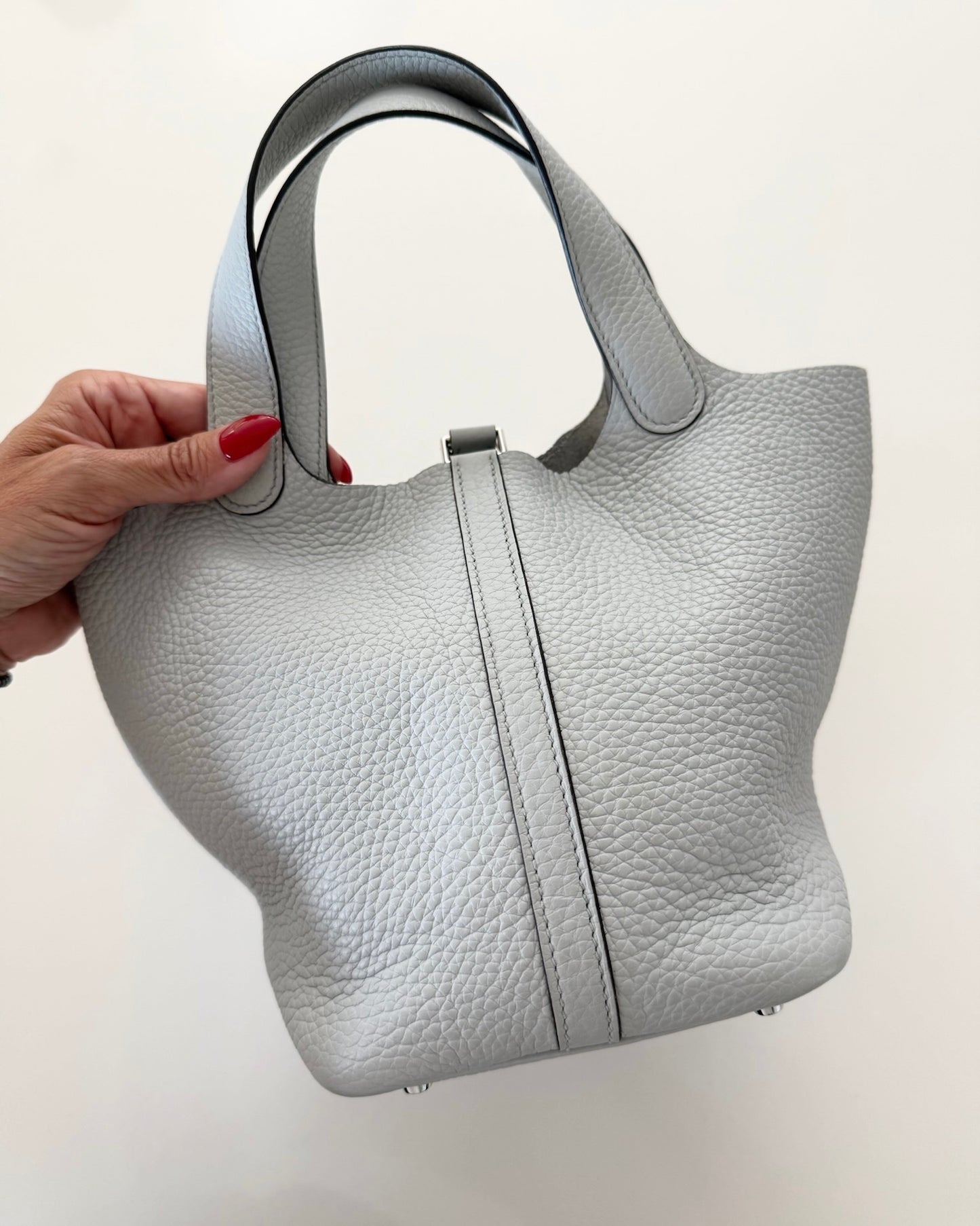 Hermes Bleu Pale Clemence Picotin 18 with Palladium Hardware