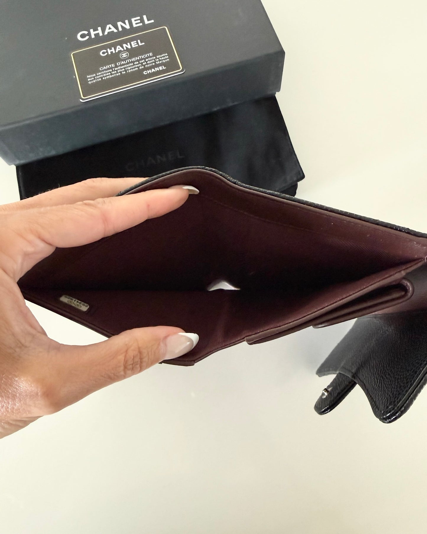 Chanel Black Caviar Flap Wallet with Silver Hardware