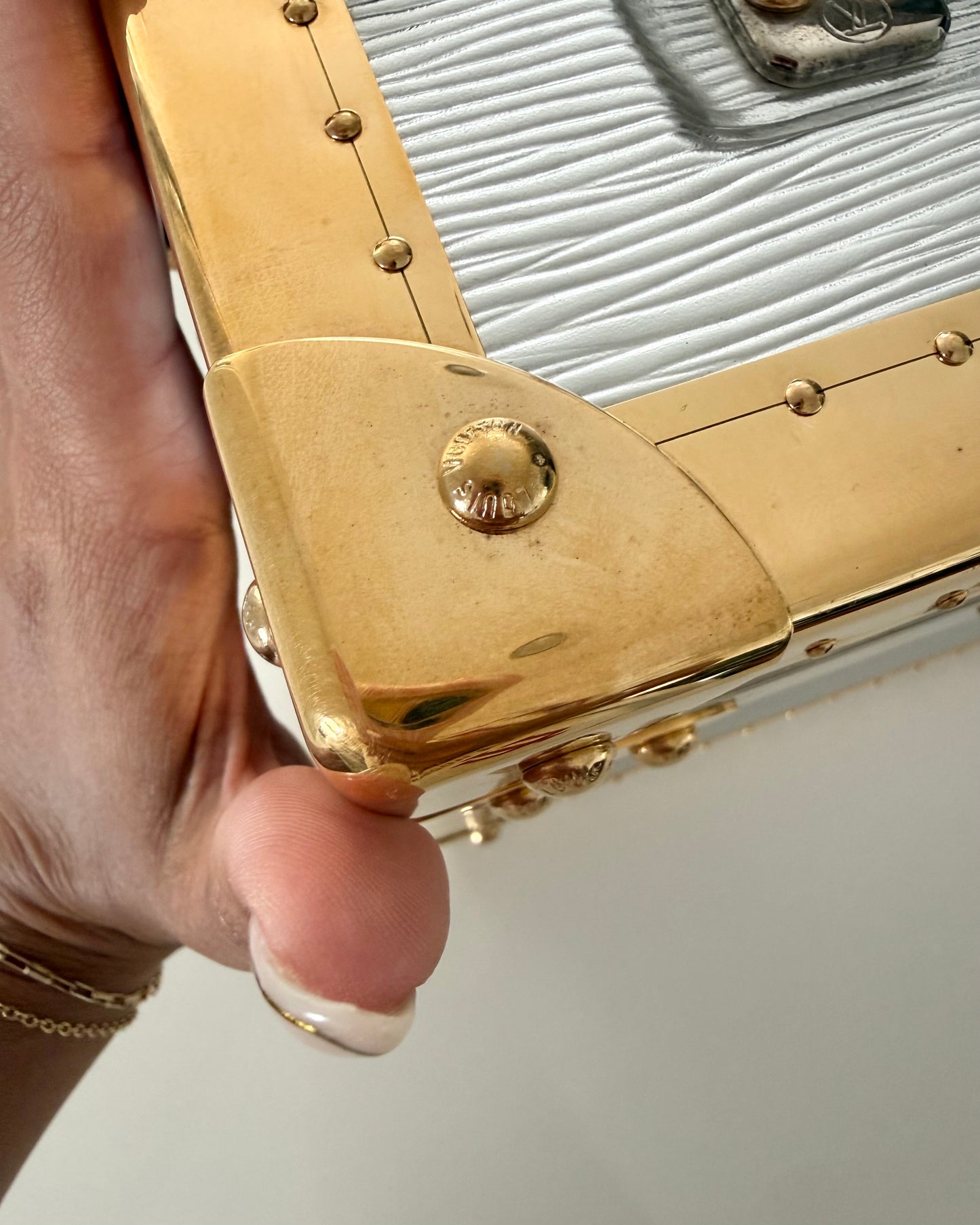 Louis Vuitton RARE Silver Epi Leather and Gold Metal Boite Promenade Case from Fall 2025 Runway