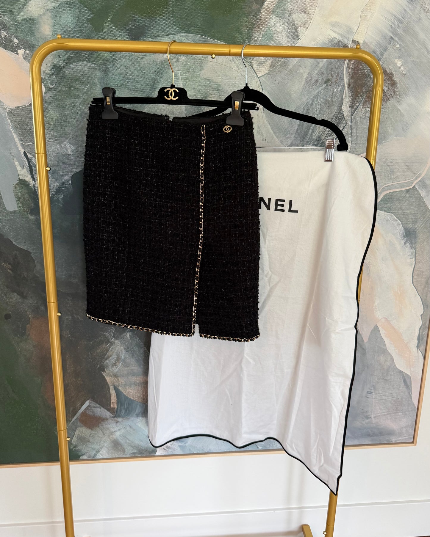 Chanel Black Tweed and Chain Detail Skirt Size 36 from 2023