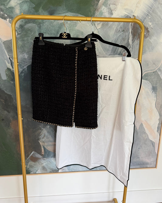 Chanel Black Tweed and Chain Detail Skirt Size 36 from 2023