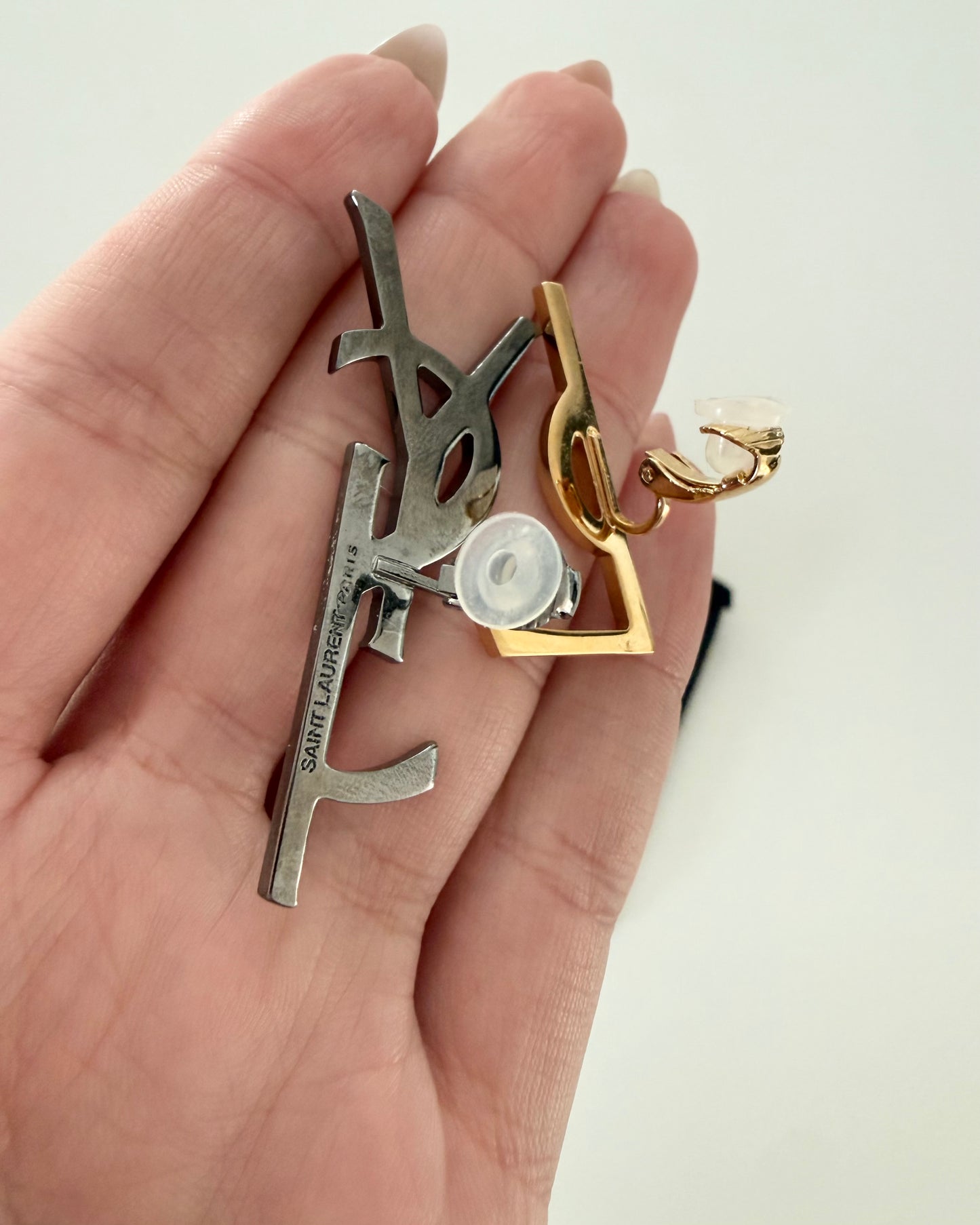 Saint Laurent Gold/Silver-tone Crystal Deconstructed Opyum Clip On Studs