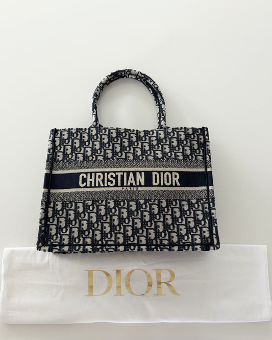 Christian Dior Blue Oblique Canvas Medium Book Tote