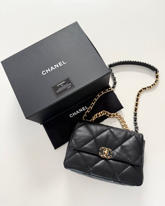 Chanel Black Quilted Lambskin Leather Chanel 19 Large Flap