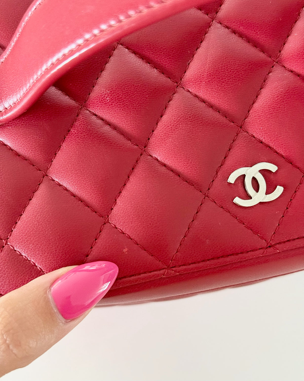 Chanel Red Lambskin Vanity Top Handle