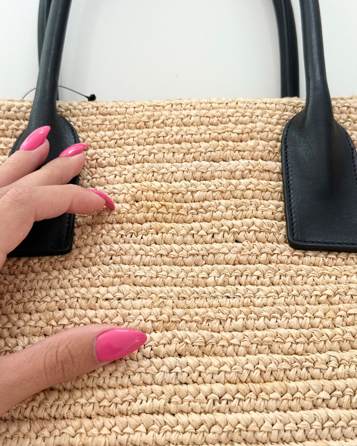 Saint Laurent Raffia and Black Leather Rive Gauche Tote