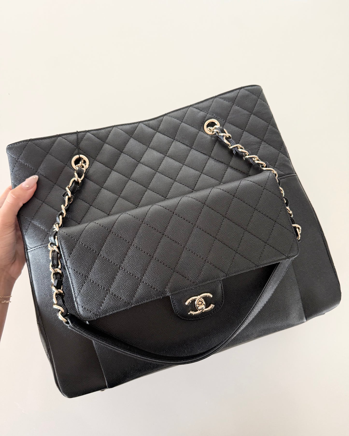Chanel Black Caviar Front Pocket Large Day Tote