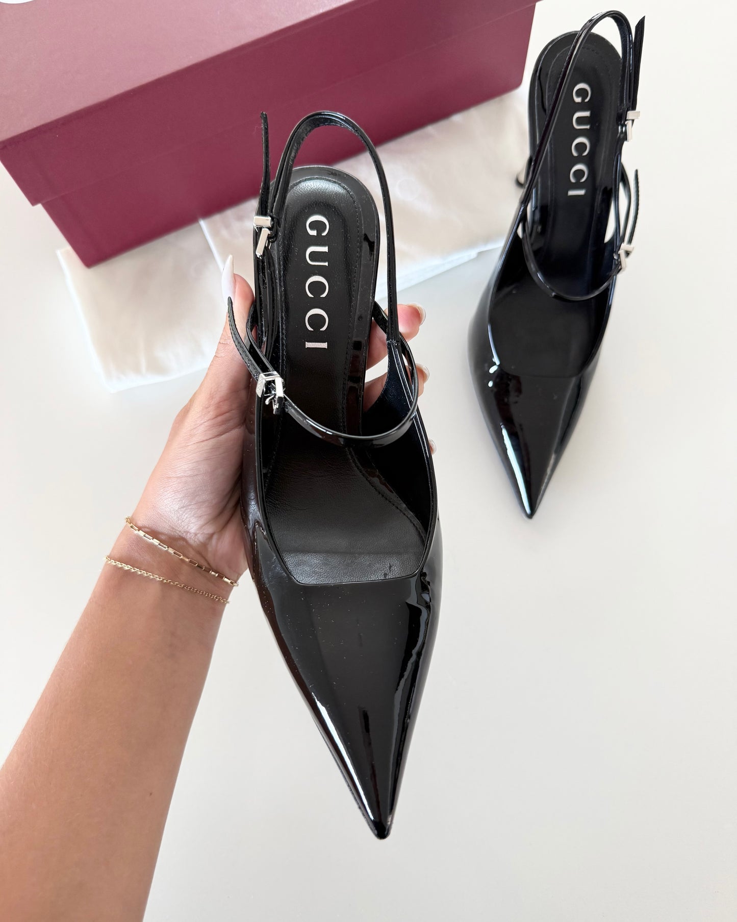 Gucci Black Patent Pointed Toe Bamboo Heels size 38