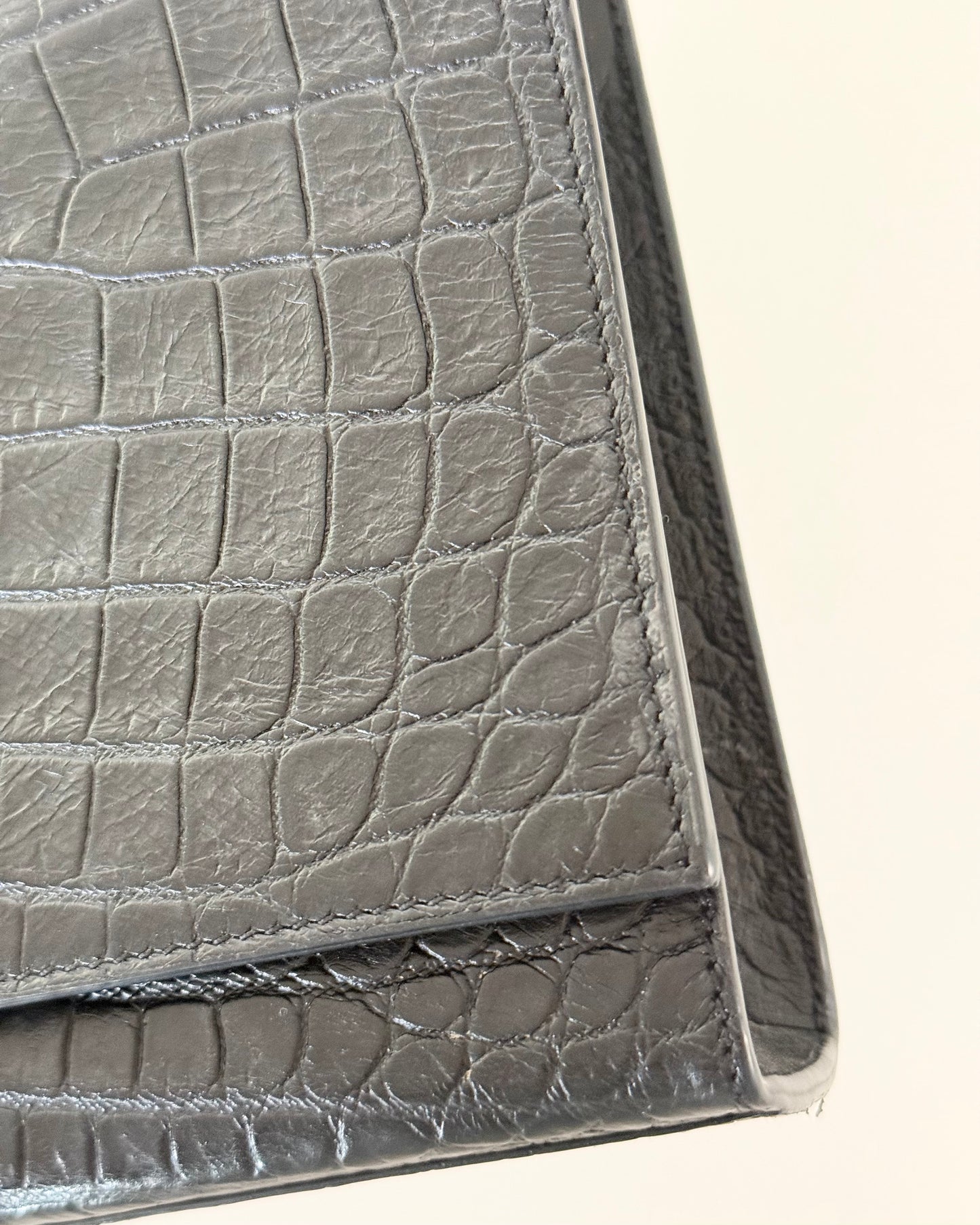 Saint Laurent Black Croc Embossed Medium Kate Tassel Bag