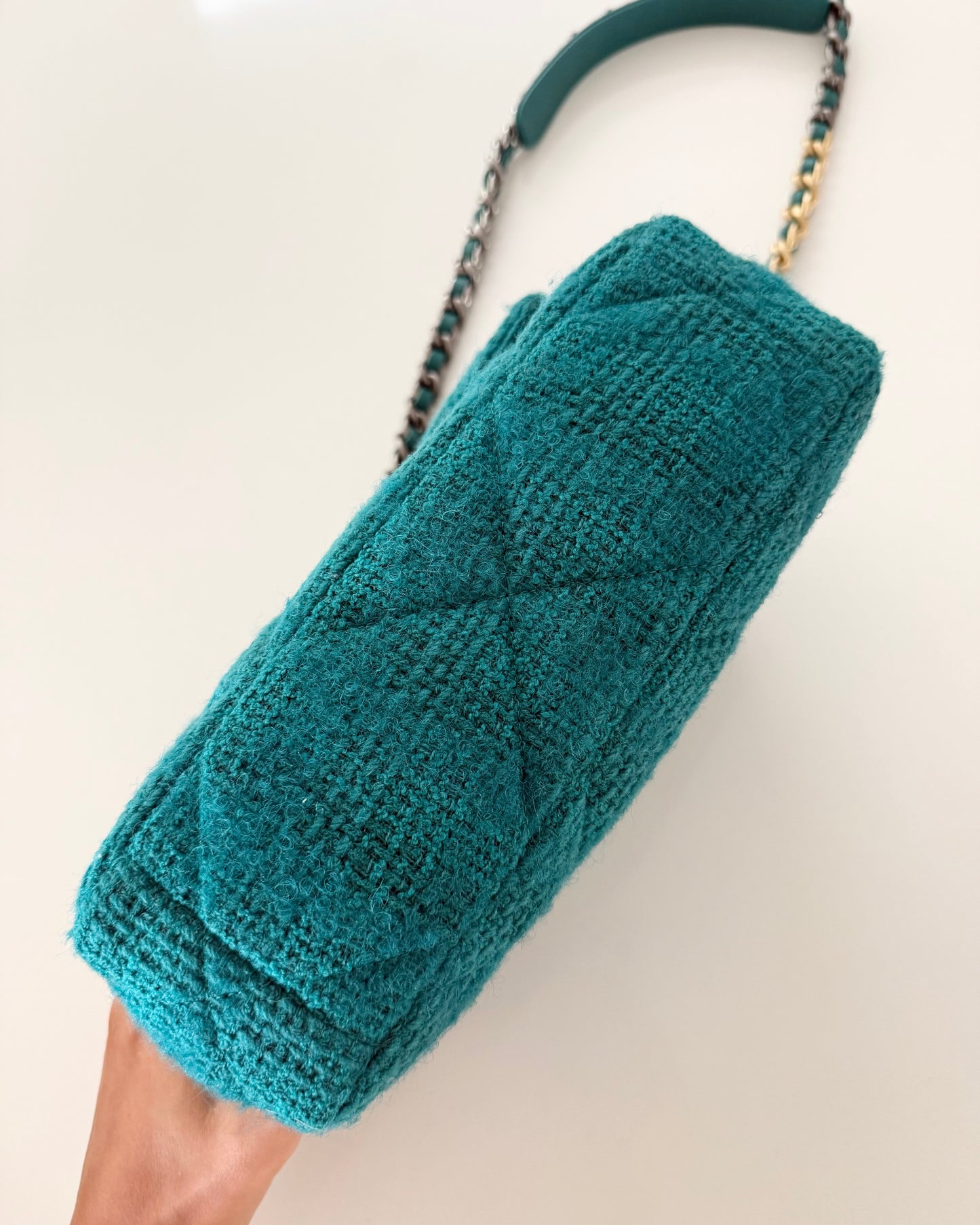 Chanel Teal Tweed Small 19 Bag