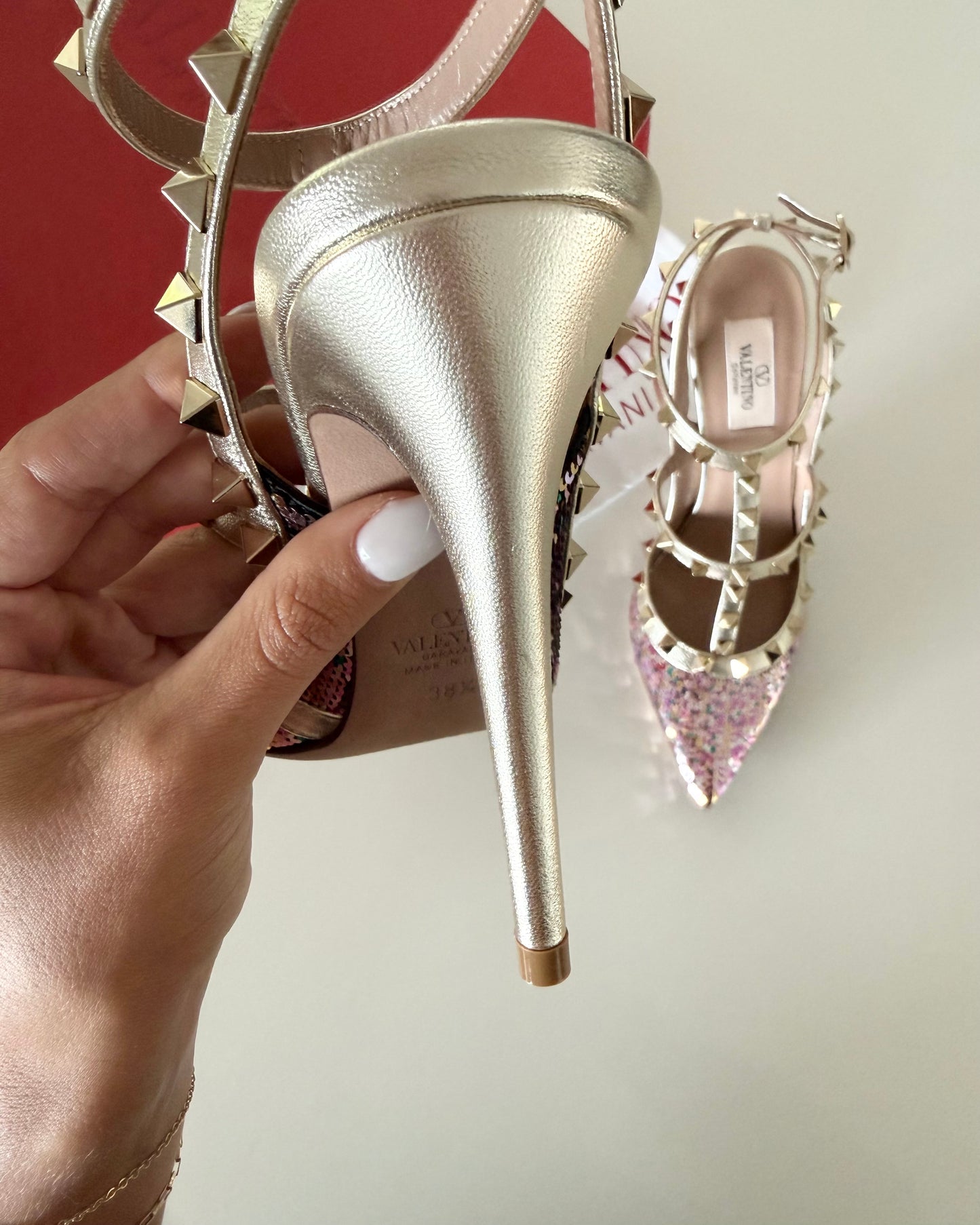 Valentino Multicolor Sequin Rockstud Heels Size 38.5