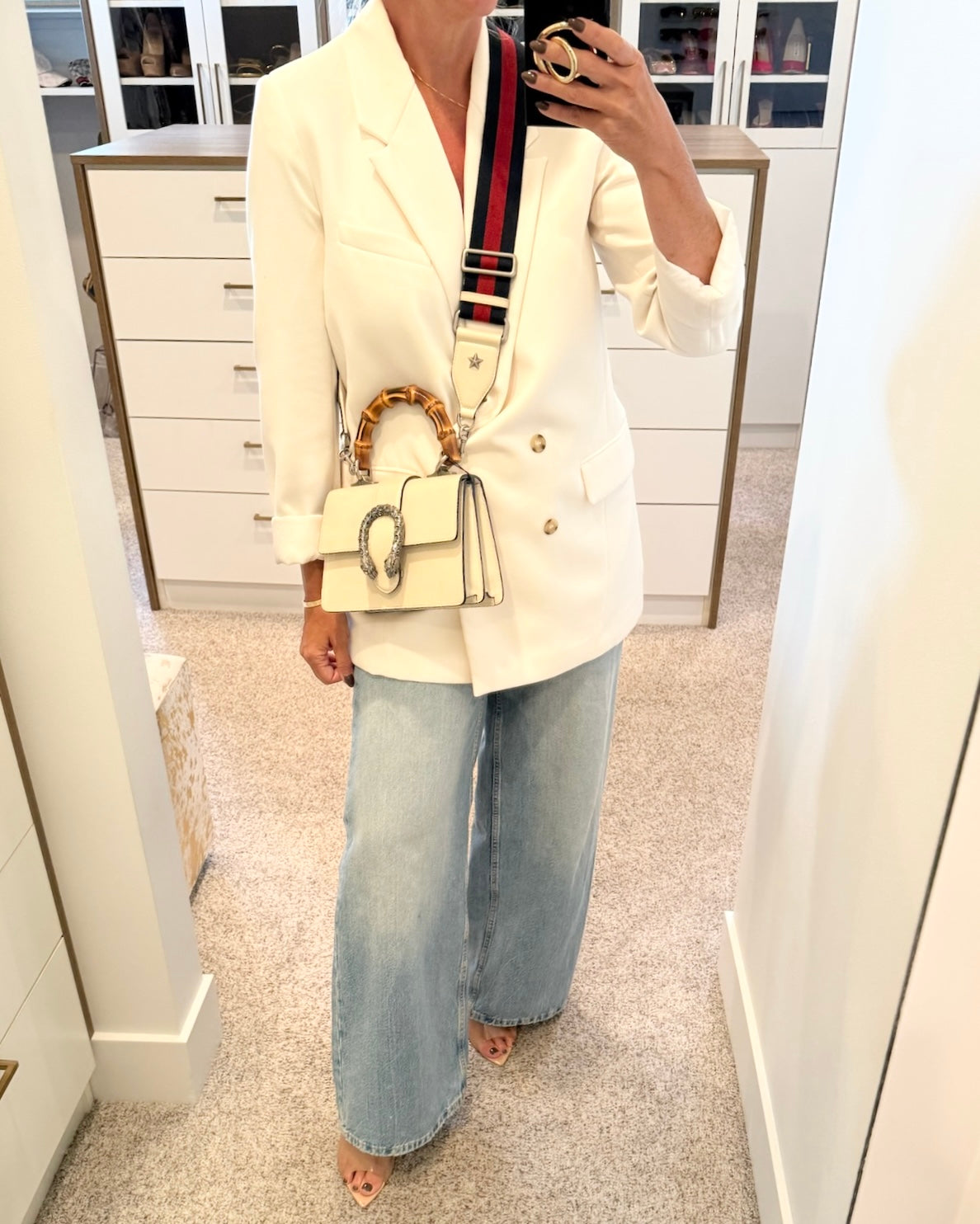 Gucci White Pebbled Crystal Dionysus Web Mini Bamboo Top Handle
