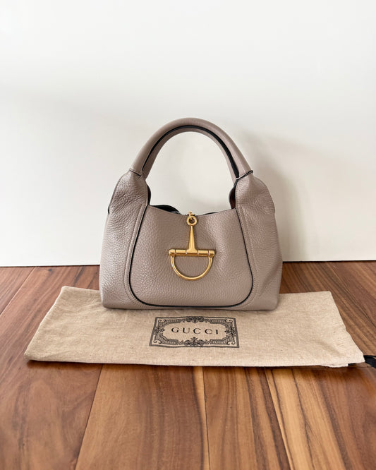 Gucci Grey Leather Horsebite Medium Softbit Tote
