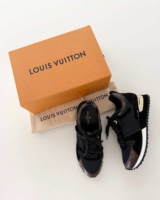 Louis Vuitton LIMITED Monogram Black Mesh Fabric and Leather Run Away Sneakers
