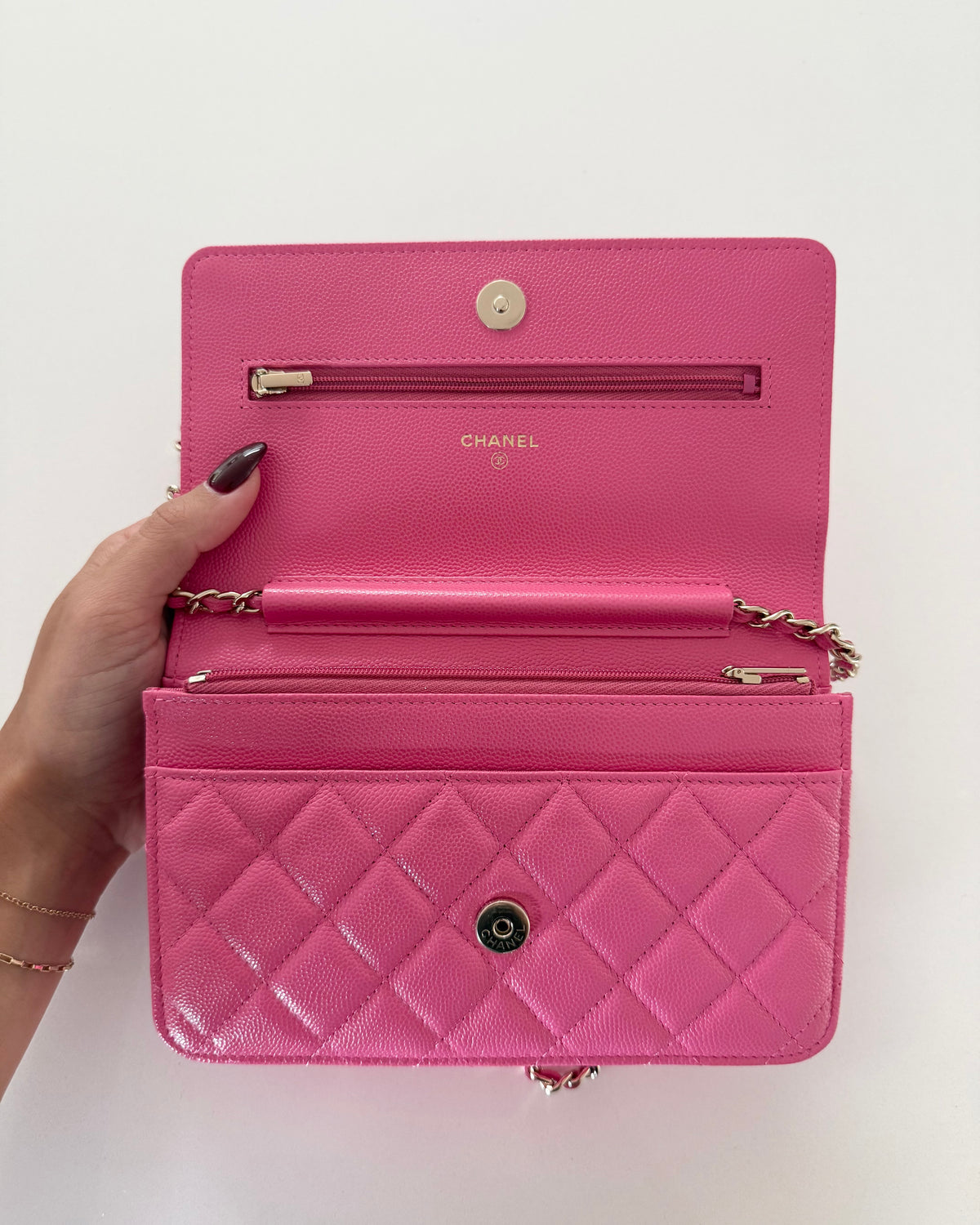 Chanel Bright Pink Caviar Wallet on Chain 30 series from 2020-21