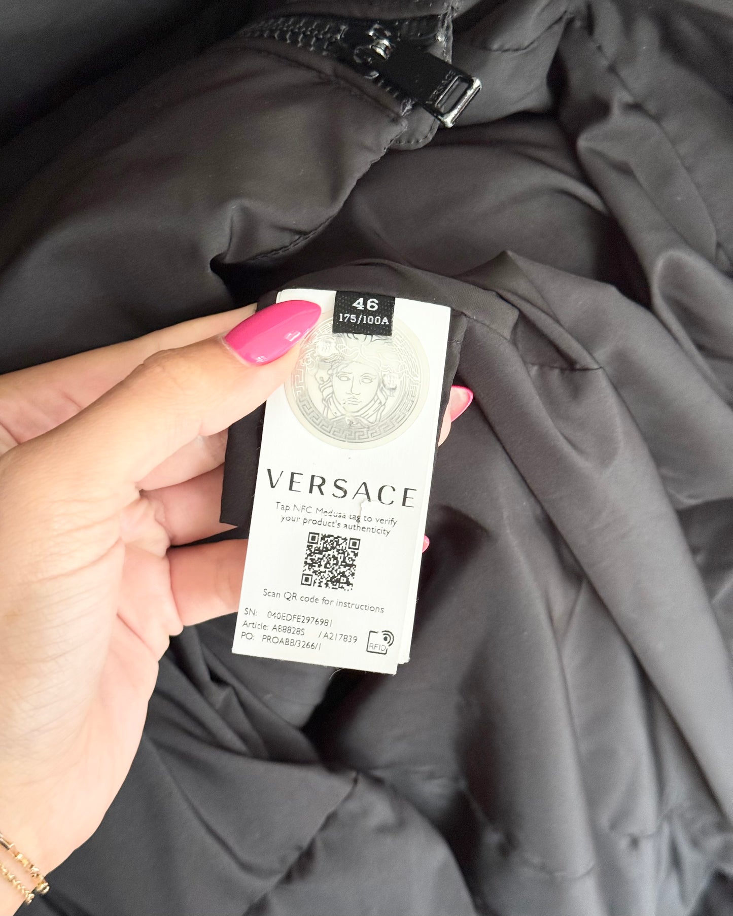 Versace Black Medusa Belted Removable Hooded Long Puffer Coat Size 46