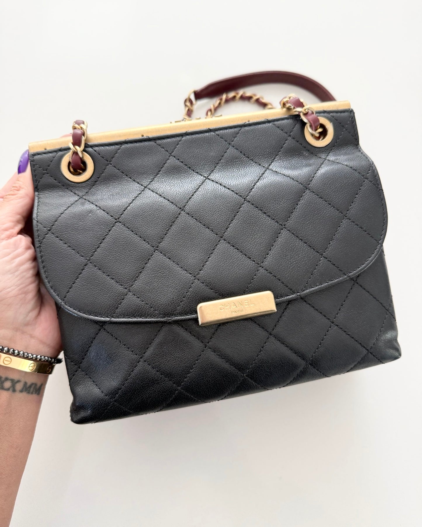 Chanel Burgundy and Black Double Sided Frame Flap Bag 28 series from 2019
