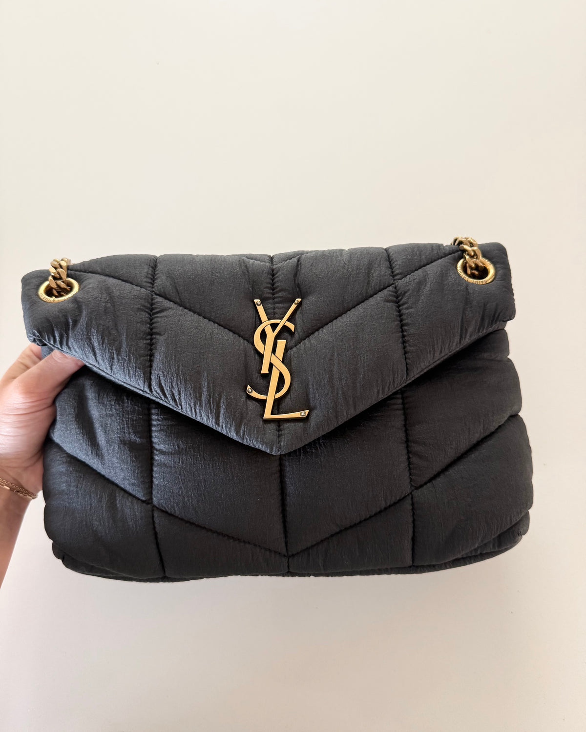 Saint Laurent Black Quilted Nylon Small Puffer Loulou Bag from 2023