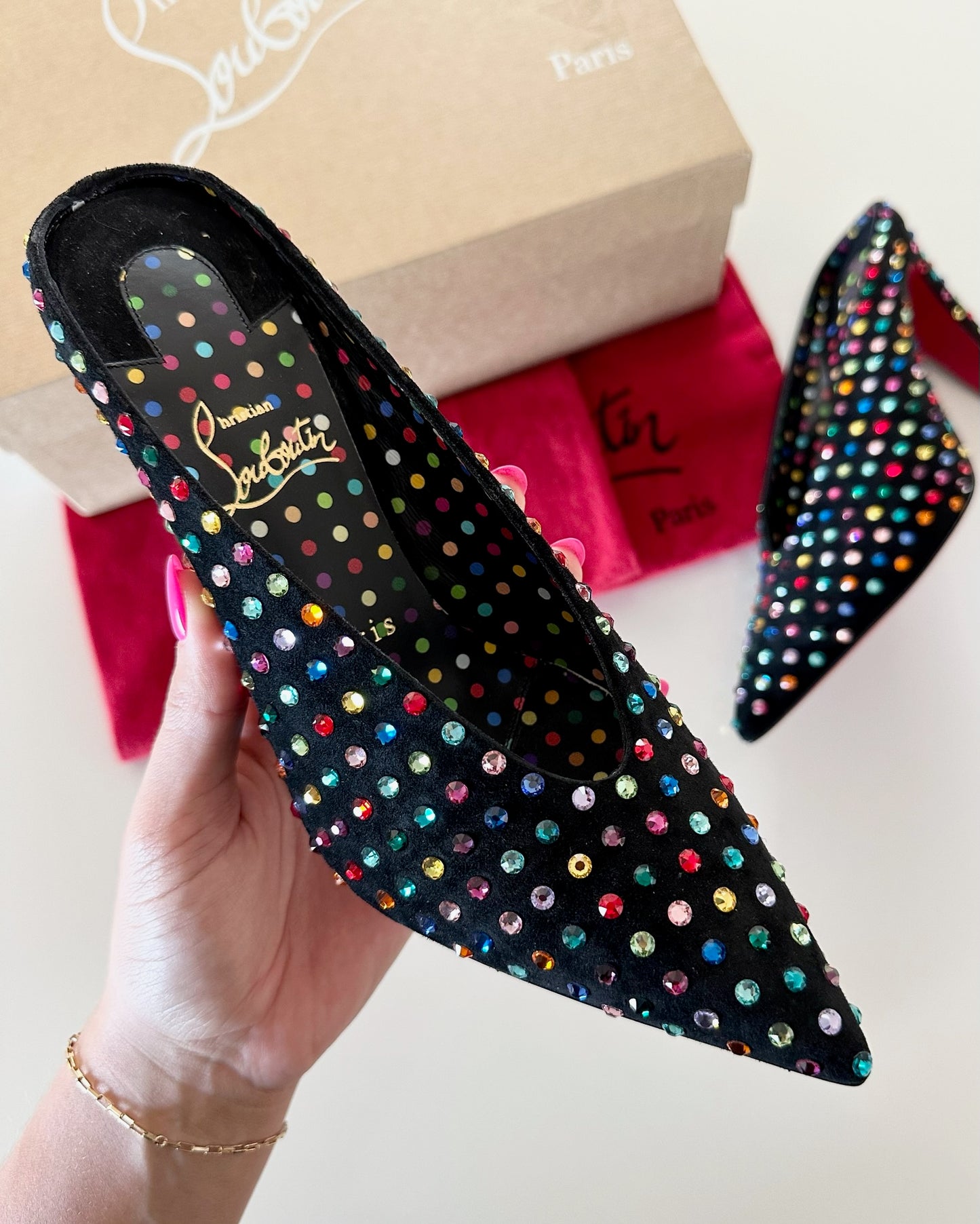 Christian Louboutin Crystal Multicolor Mules Size 37.5