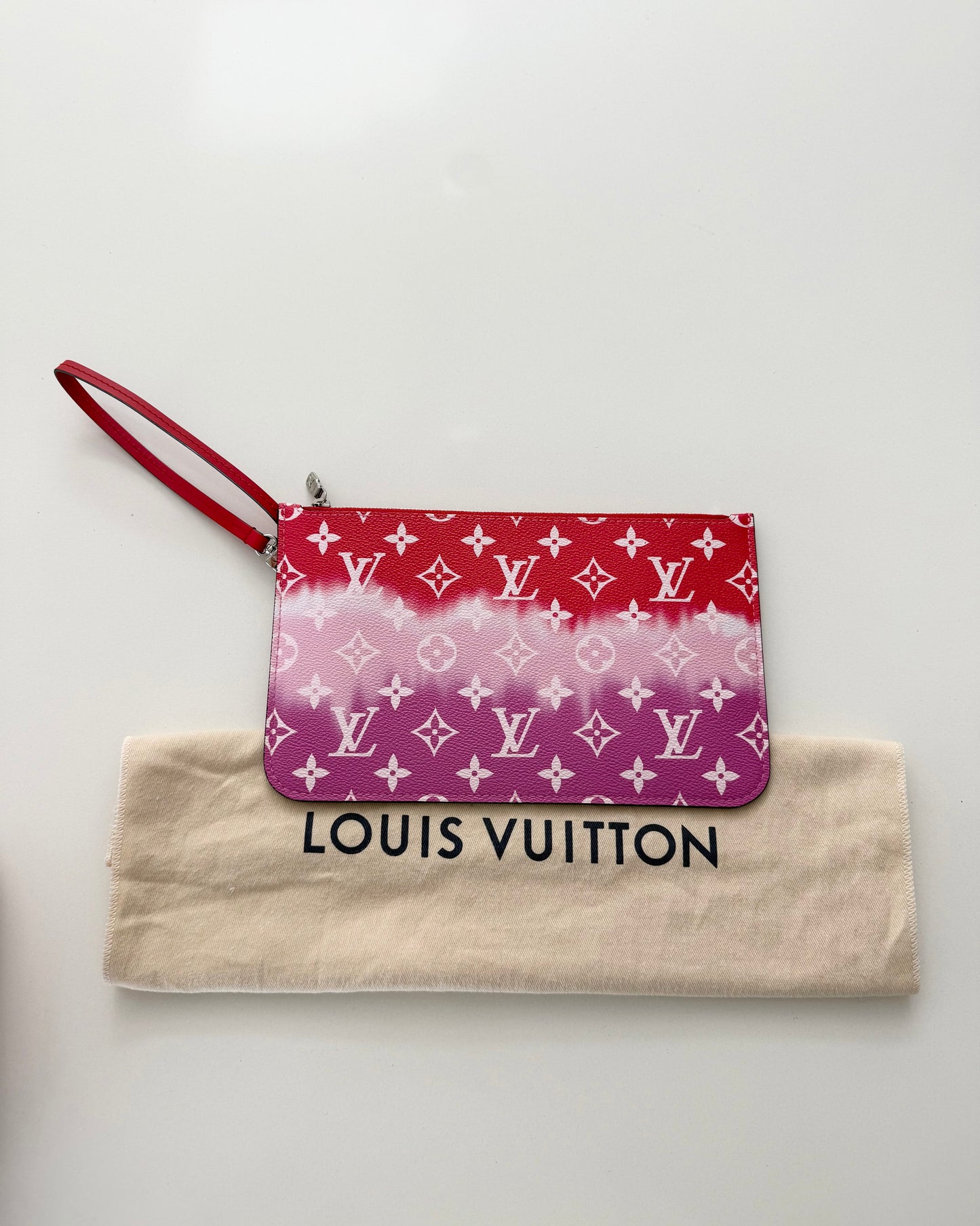 Louis Vuitton Pink and Red Escale Neverfull Pouch from 2020