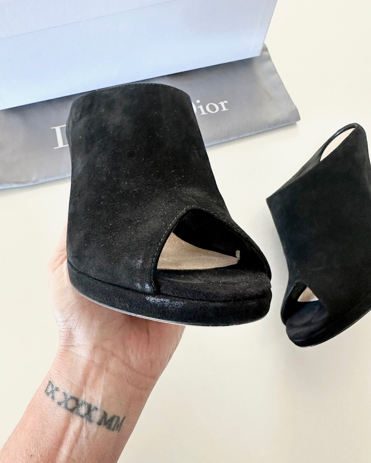 Christian Dior Black Suede Absolu Mules Size 37