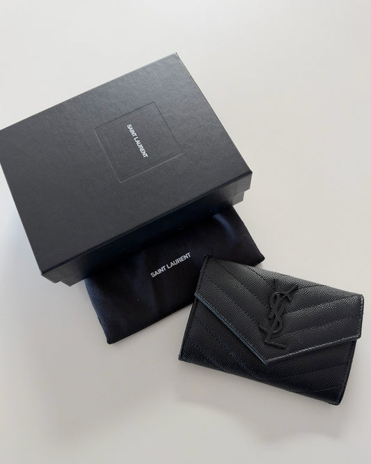Saint Laurent Black on Black Leather Compact Envelope Wallet