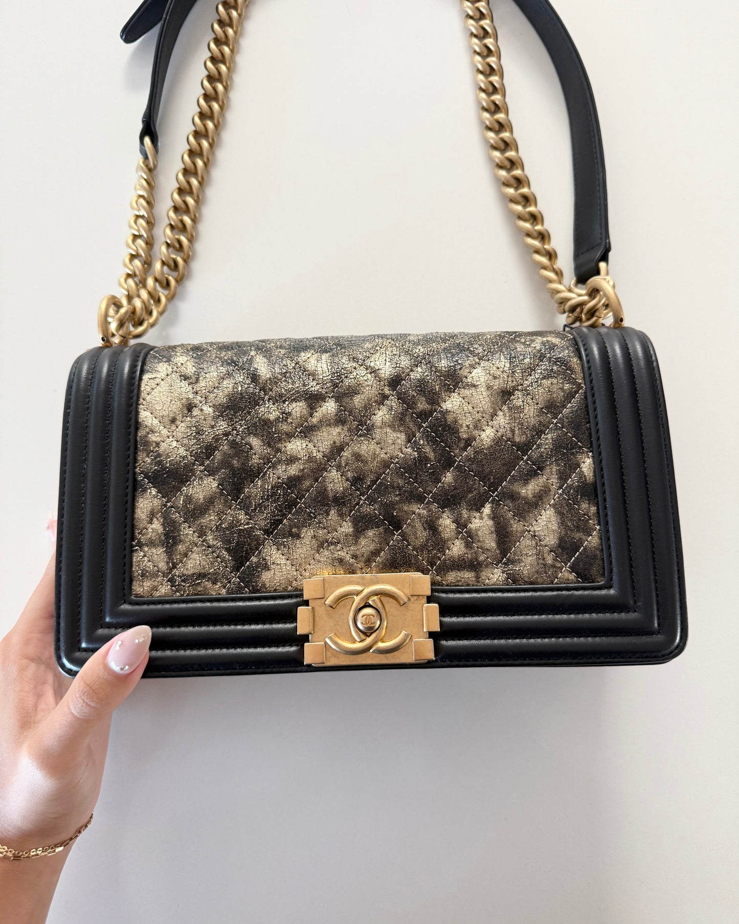 Chanel Gold and Black Metallic Medium Boy Bag 26 series from 2018-19