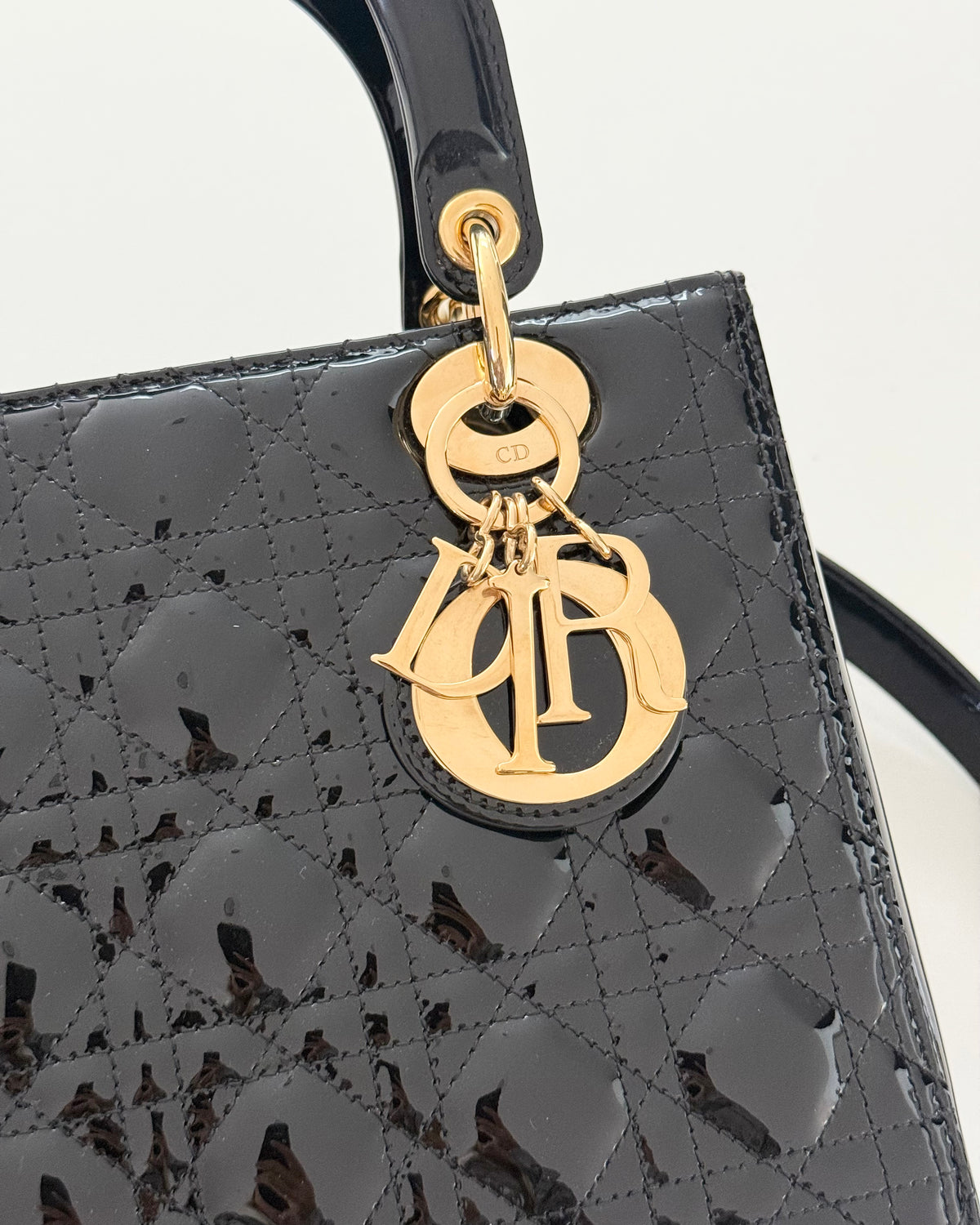 Christian Dior Black Patent Medium Lady Dior Bag
