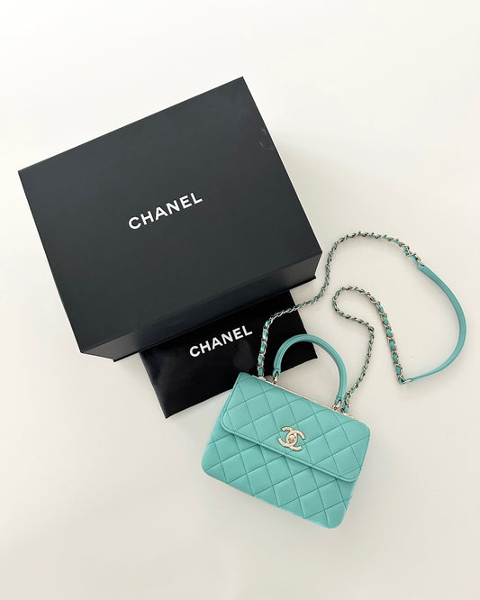 Chanel Tiffany Blue Lambskin Quilted Mini Trendy