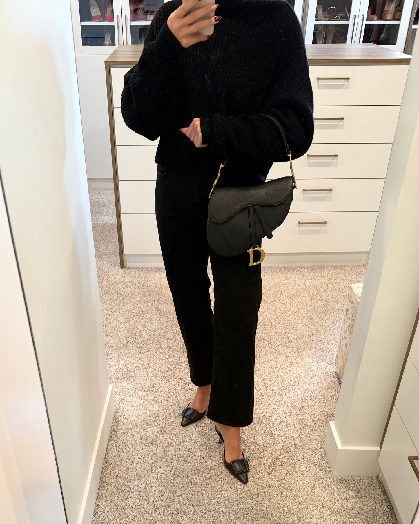 Christian Dior Black Grained Leather Saddle Bag