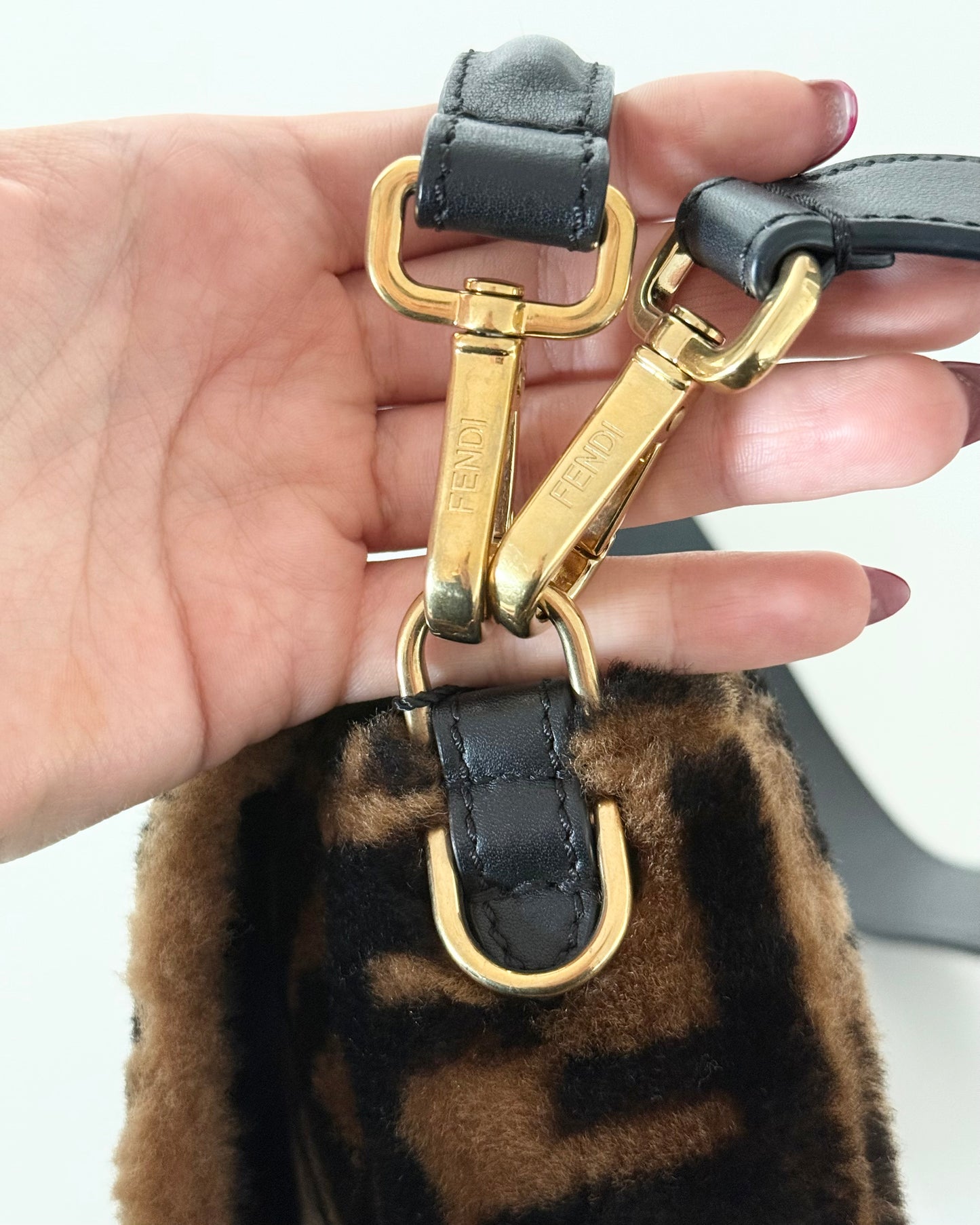 Fendi Limited Edition Shearling Macro FF Black/Tobacco Baguette