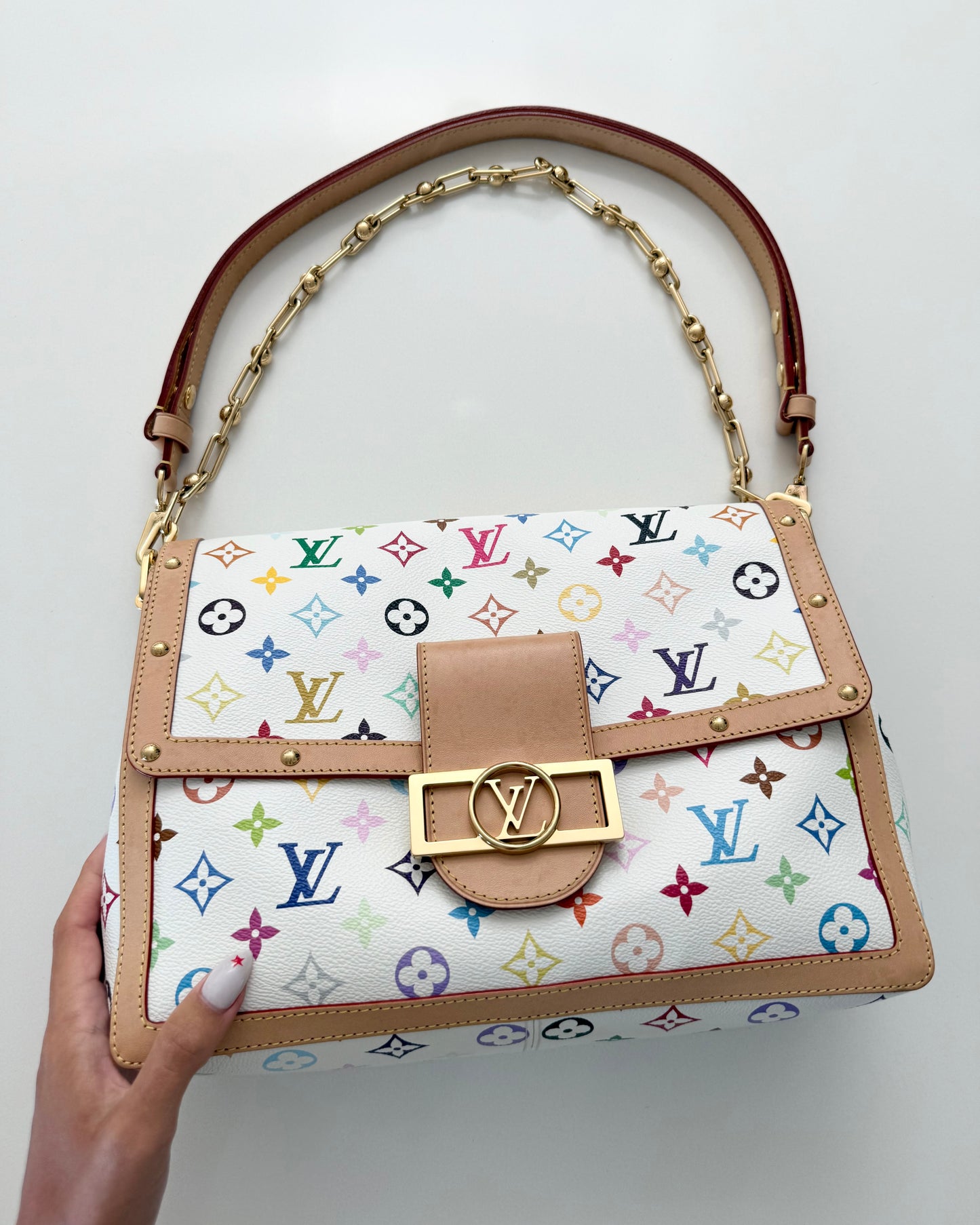Louis Vuitton x TM White and Multicolor Monogram Dauphine GM Bag