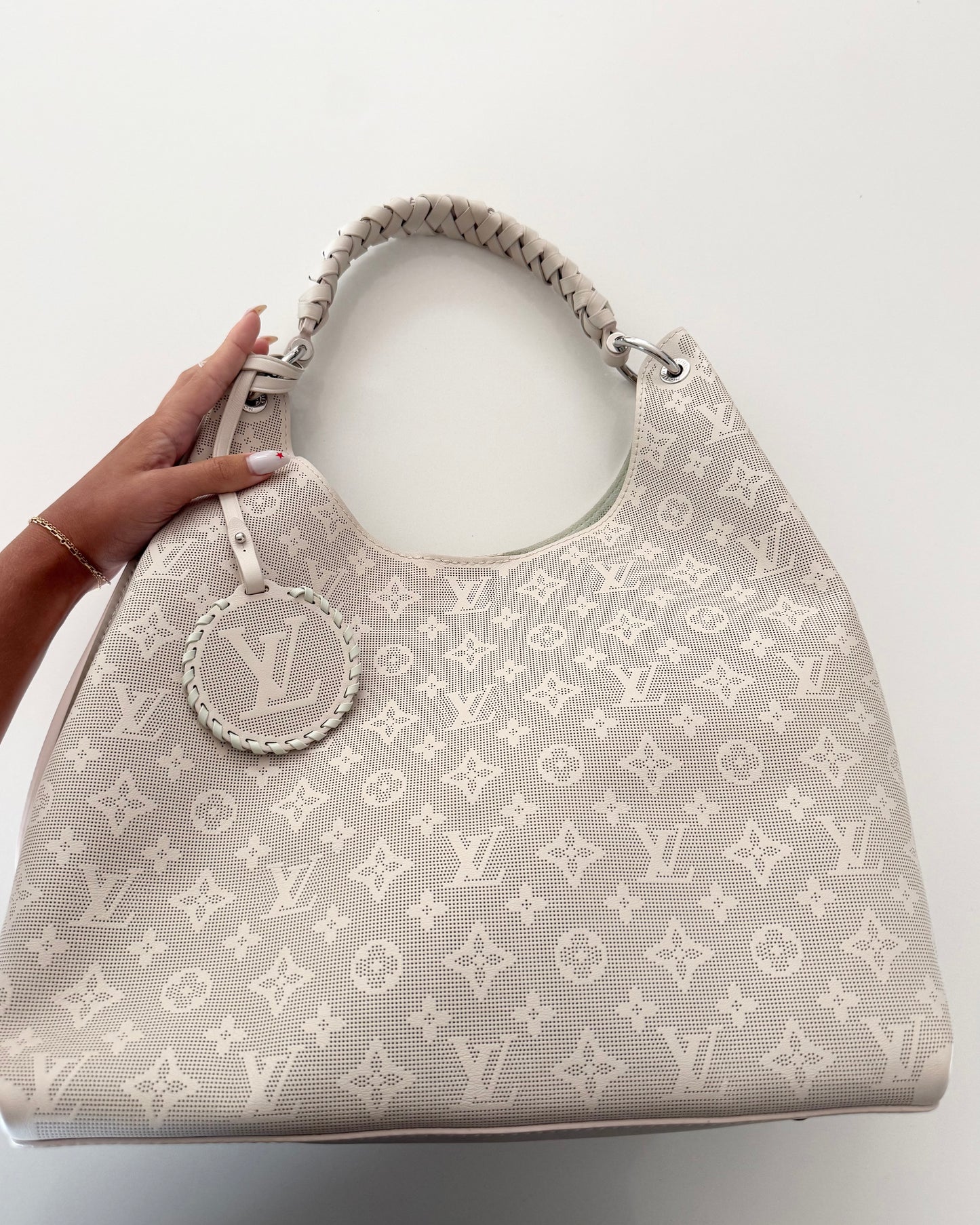 Louis Vuitton Limited Edition White Monogram Mahina Bag with Mint Interior