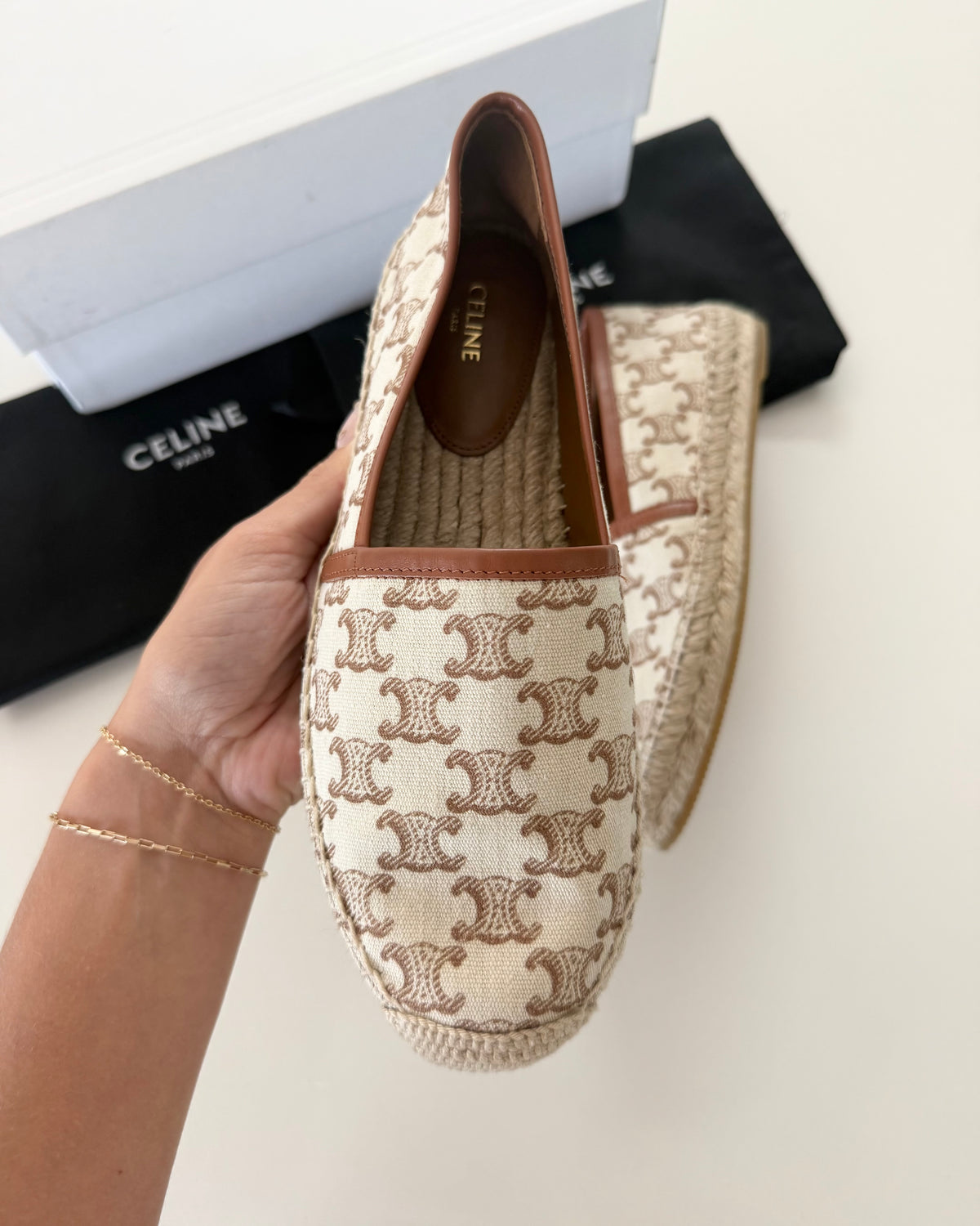 Celine Cream and Brown Triomphe Jacquard Logo Espadrilles Size 39