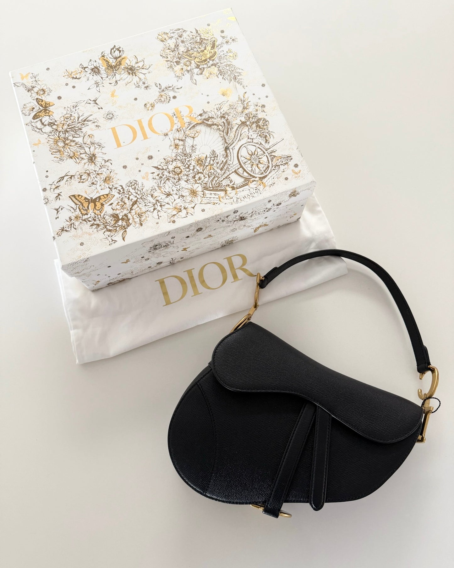 Christian Dior Black Grained Leather Saddle Bag