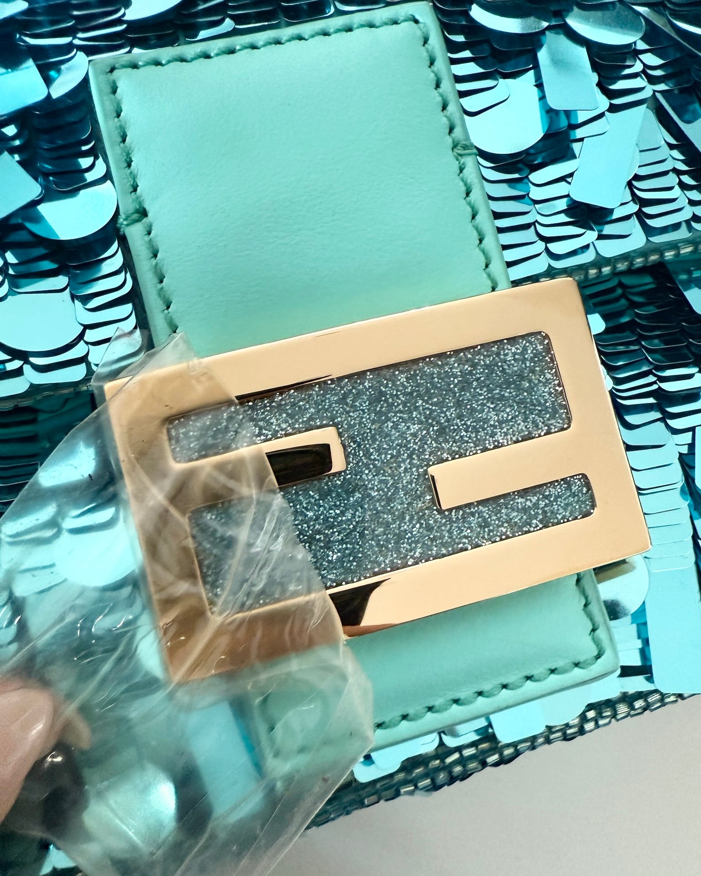 Fendi Turquoise Sequin Baguette