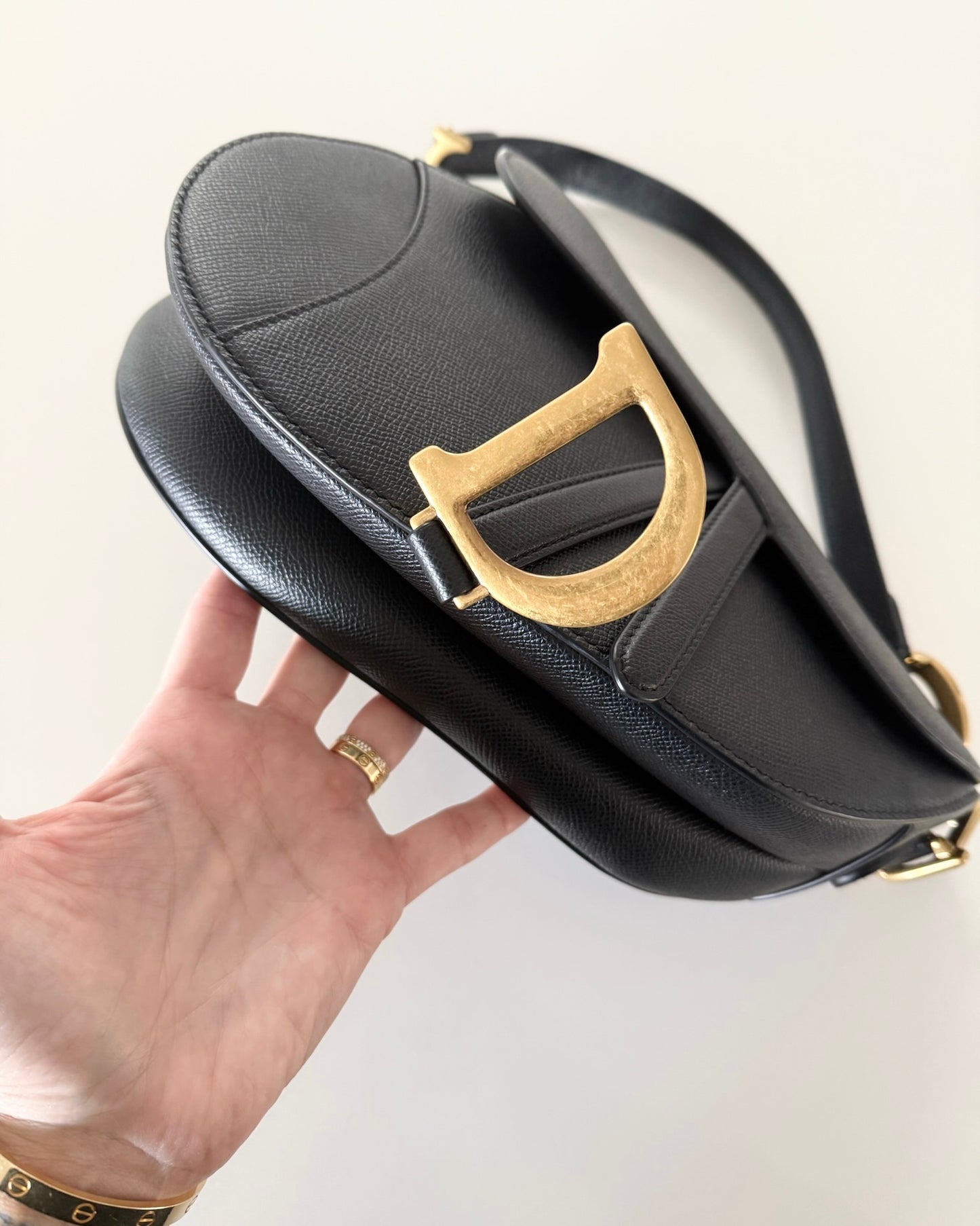 Christian Dior Black Grained Leather Saddle Bag