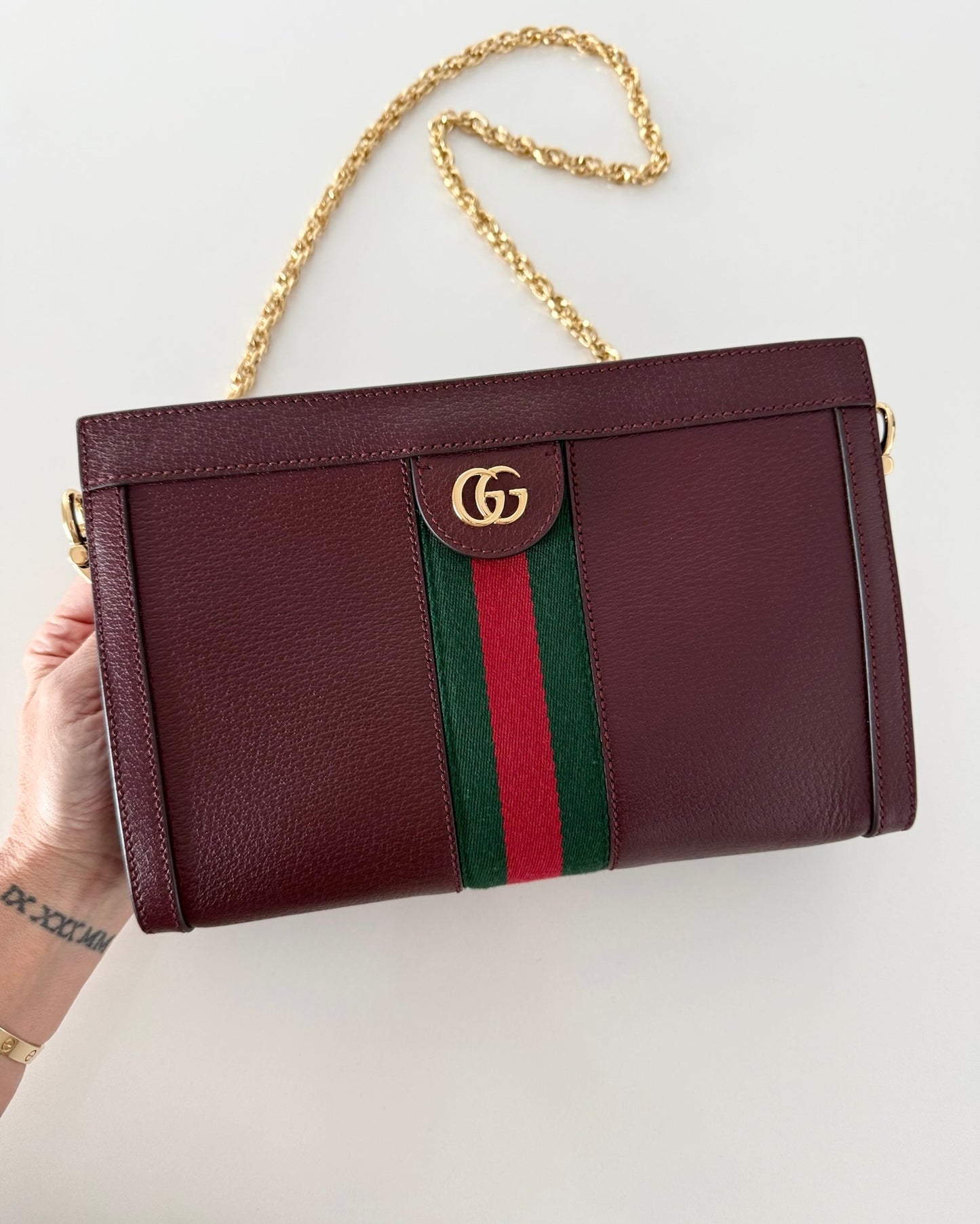 Gucci Burgundy Leather Ophidia Small Shoulder Bag