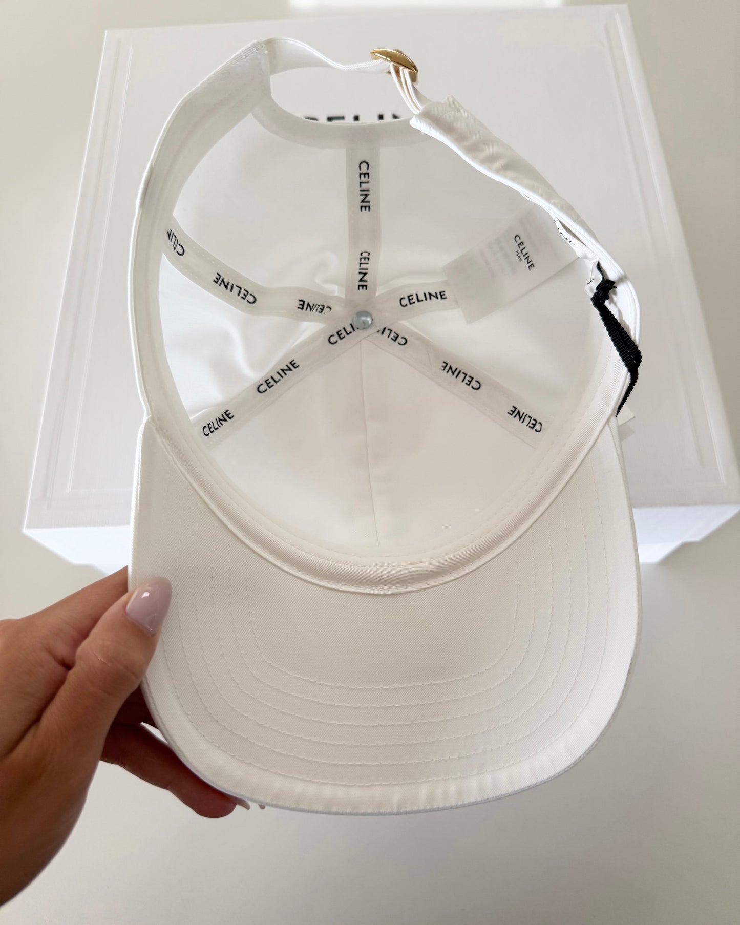 Celine White Cotton and C Logo Sequin Hat Size Small