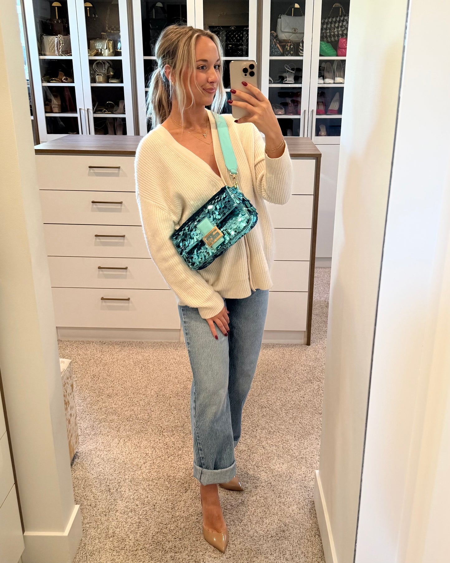 Fendi Turquoise Sequin Baguette